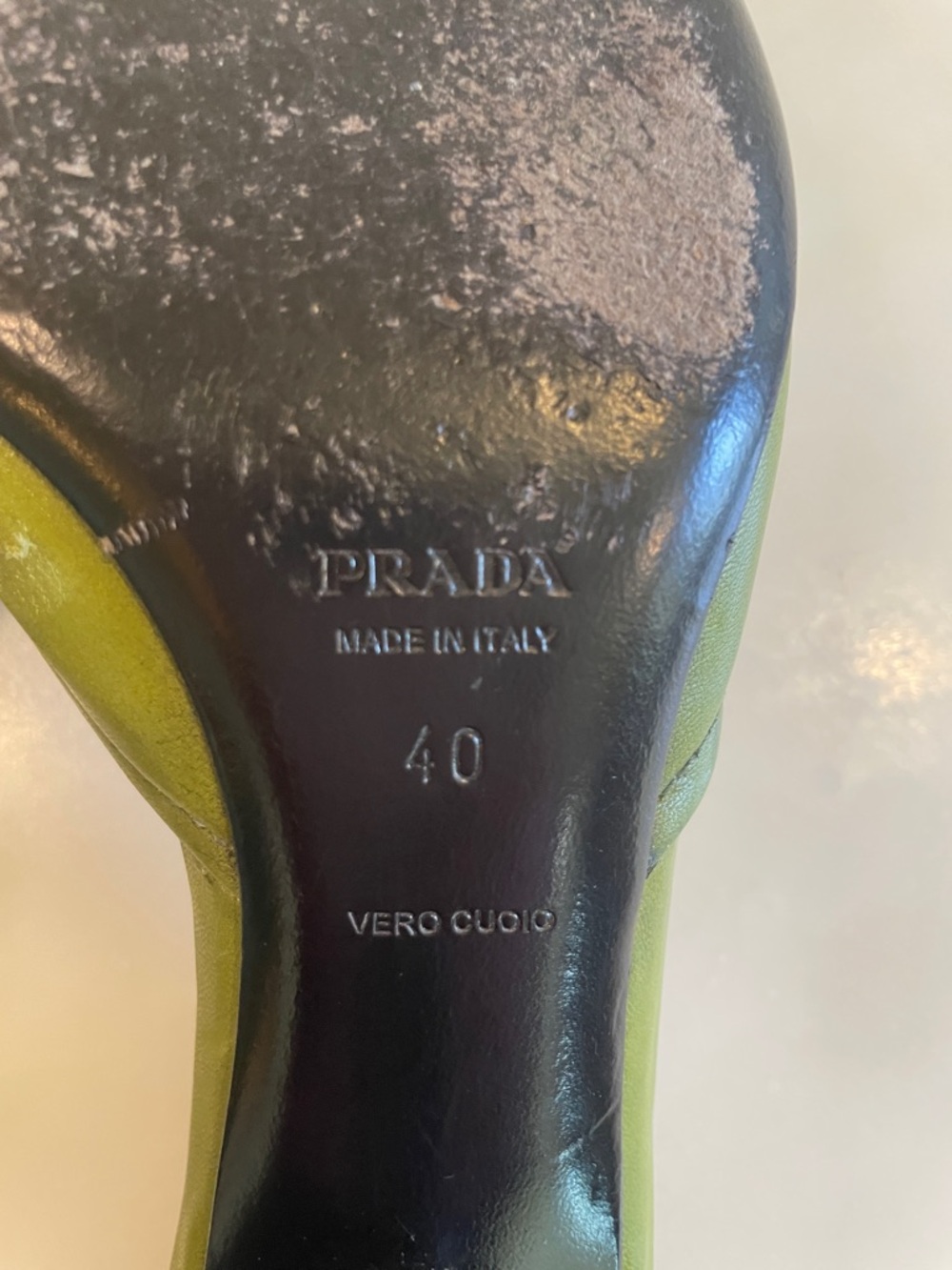 Vintage Prada Green Leather Pointed Kitten Heel Mules, Size 40 - Picture 6 of 14